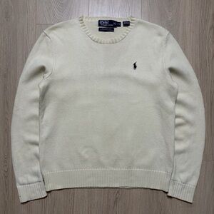 Polo Ralph Lauren Cotton Knit Sweater Mens Small Cream White Navy Blue m